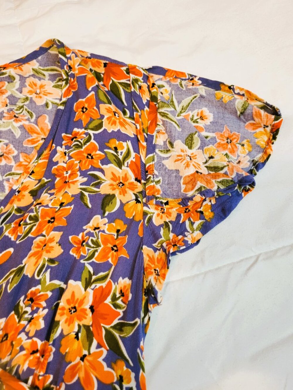 Patrons of Peace Maxi Sundress. Blue, Orange & white Floral. Size Small - Picture 14 of 16
